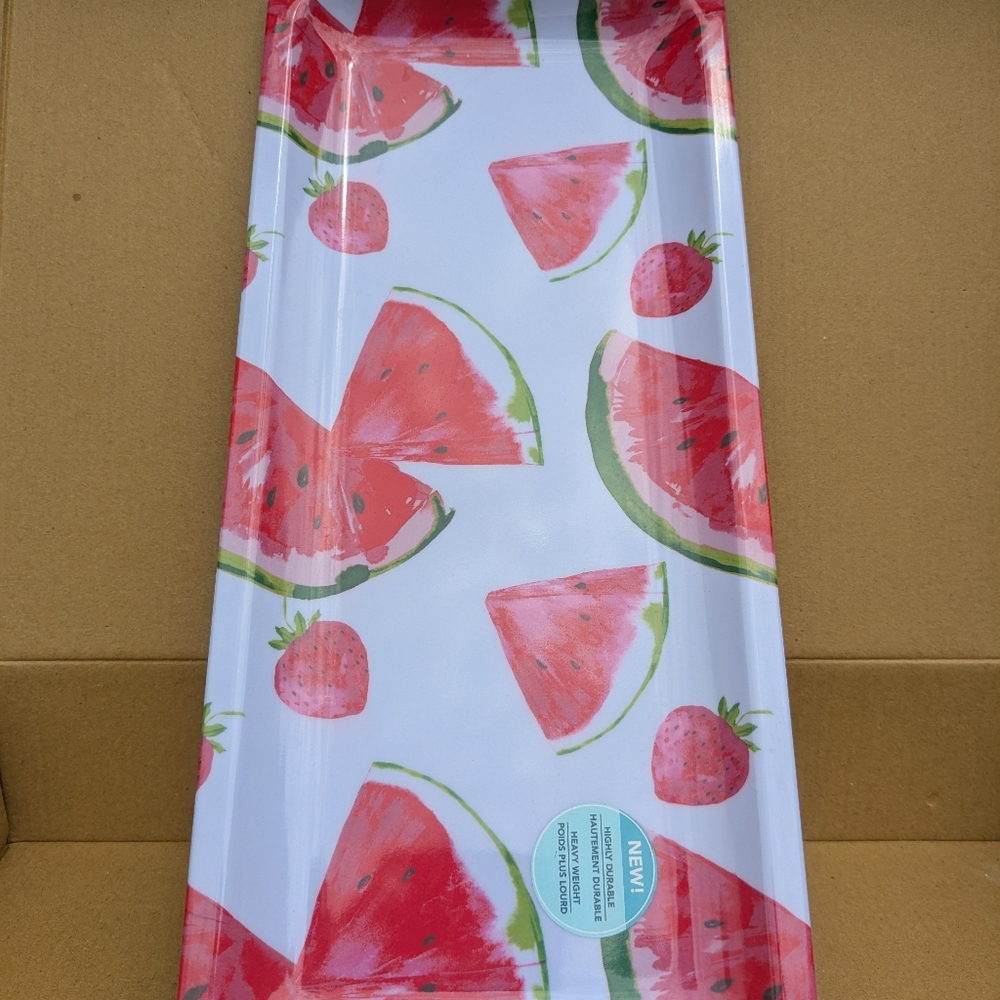 Melamine Watermelon Strawberries Design Serving Tray 15" Long X 6.5" Wide